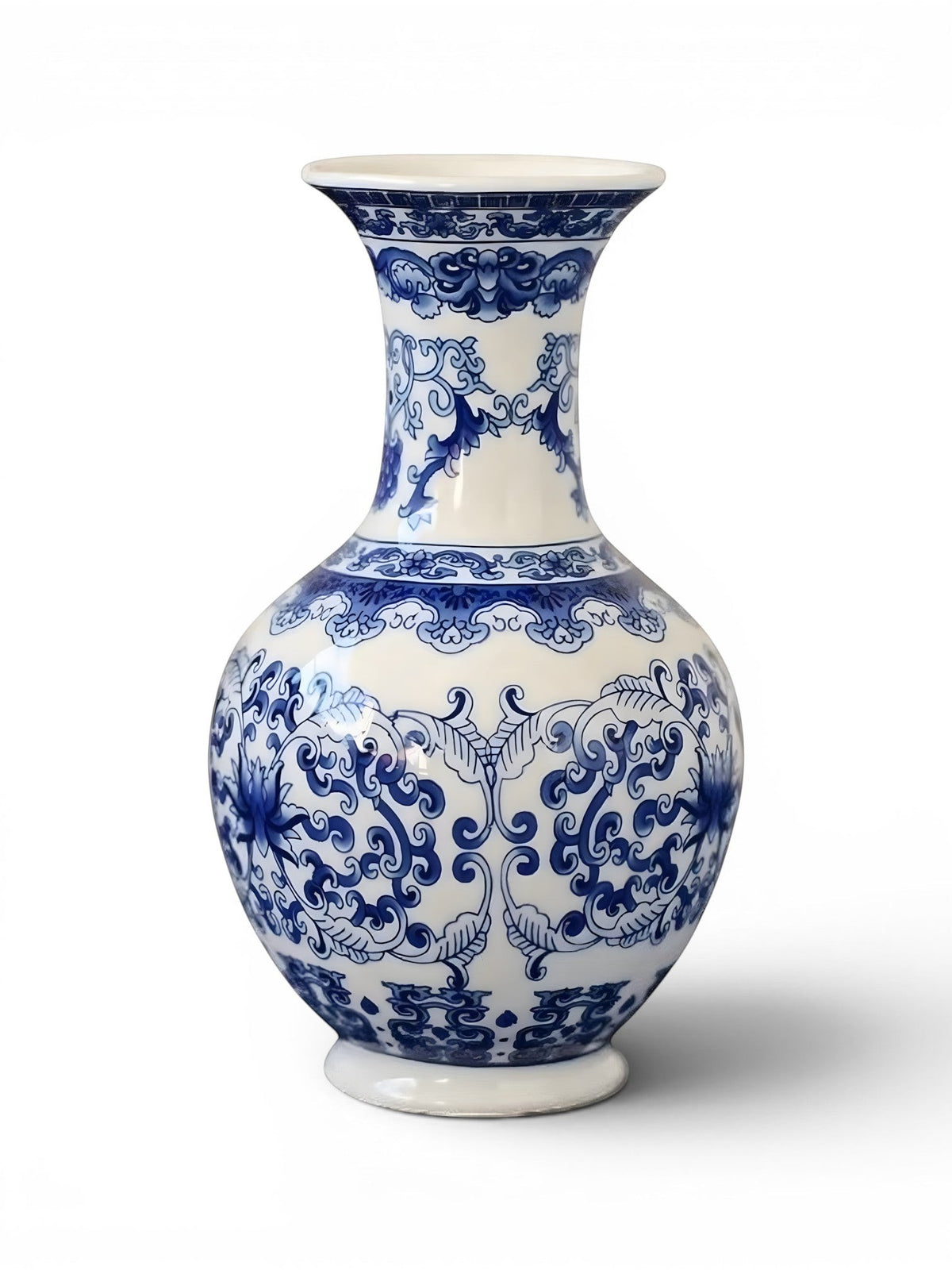 Grand Vase Chinois Bleu et Blanc En Céramique