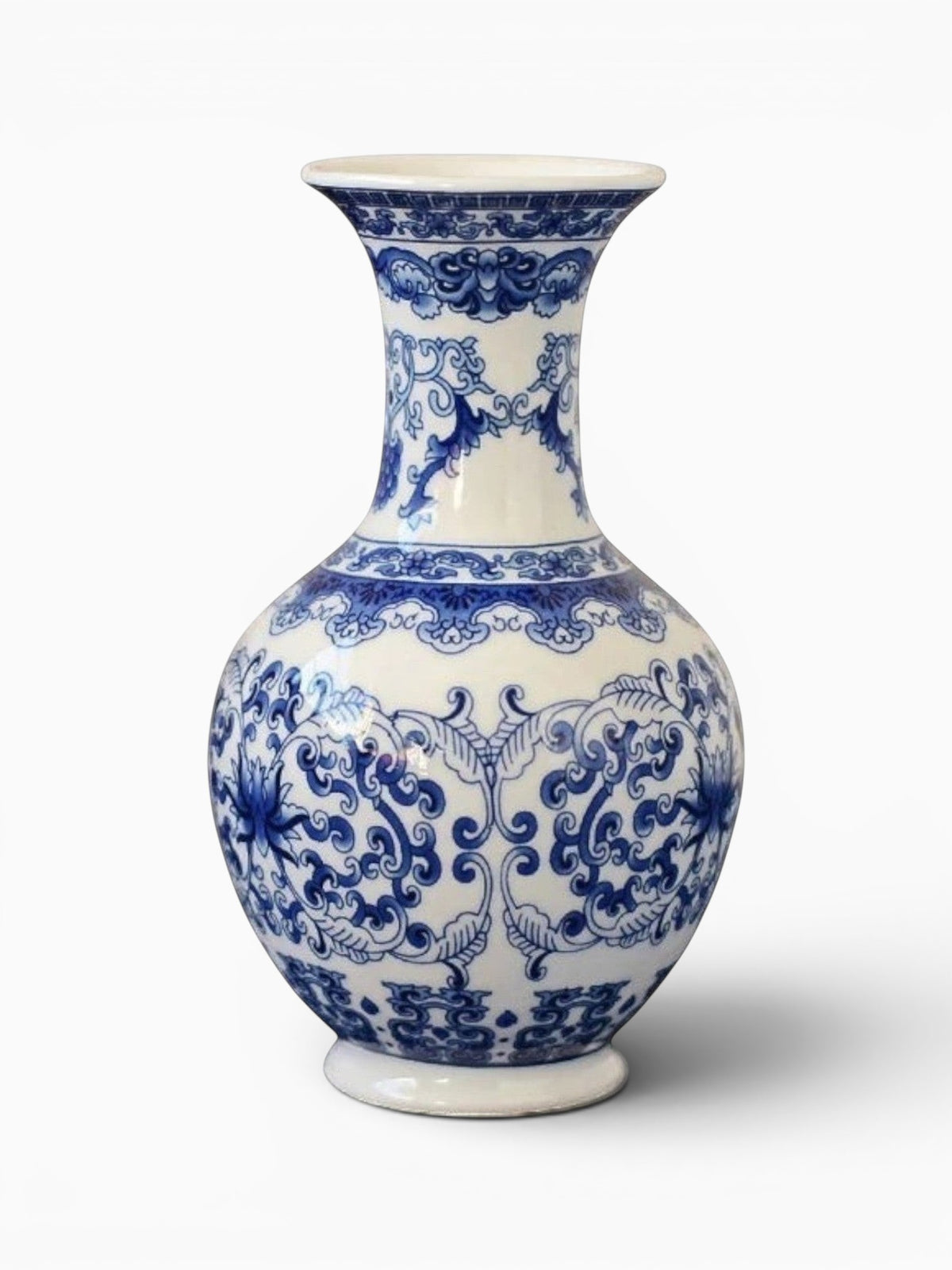 Grand Vase Chinois Bleu et Blanc En Céramique