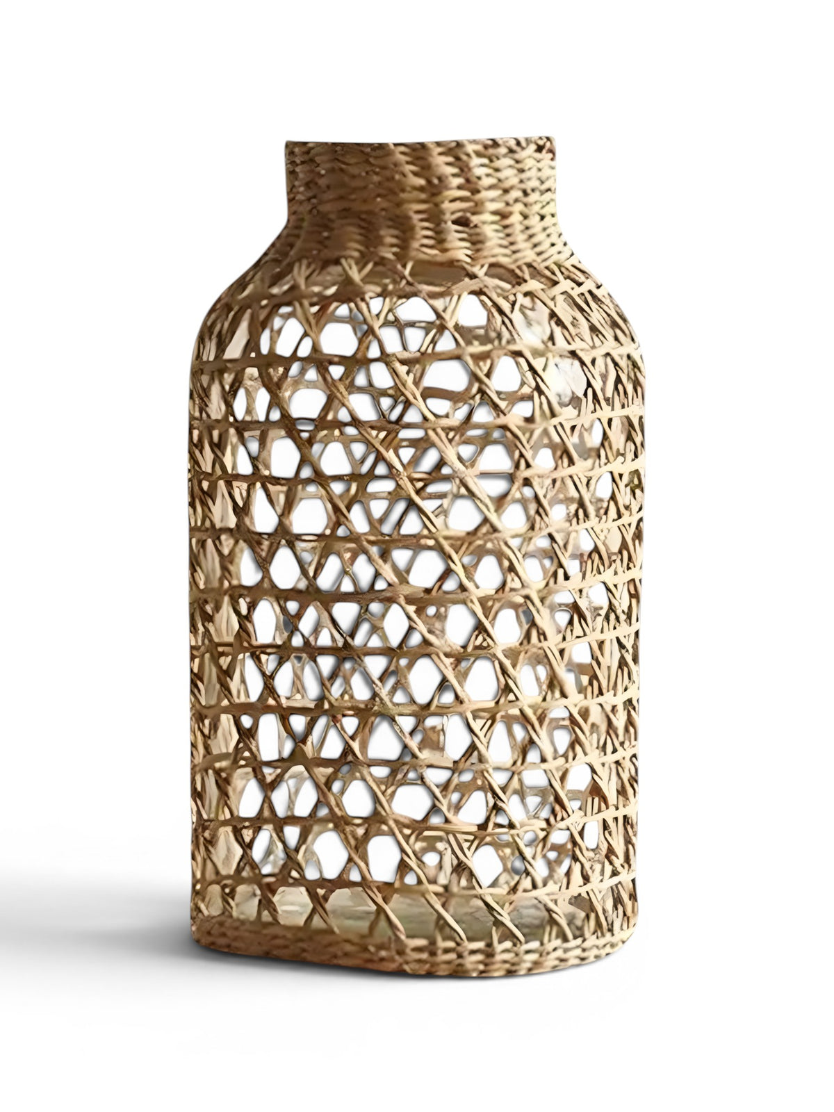 Vase En Verre Habillé De Rotin Naturel