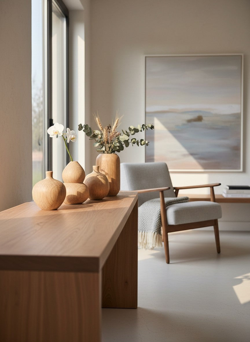 Ma boutique lot de 4 mini vases en bois naturel, formes variées, style bohème et rustique.