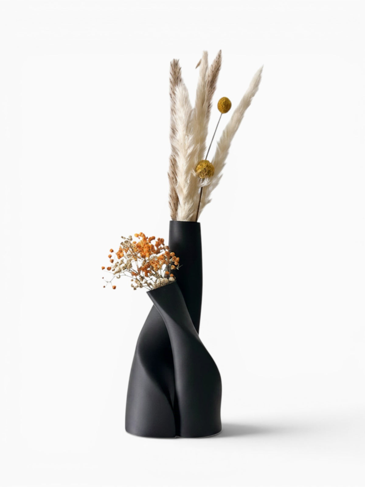 Ma boutique set de 2 vases torsadés noirs en plastique, style moderne, pour fleurs séchées