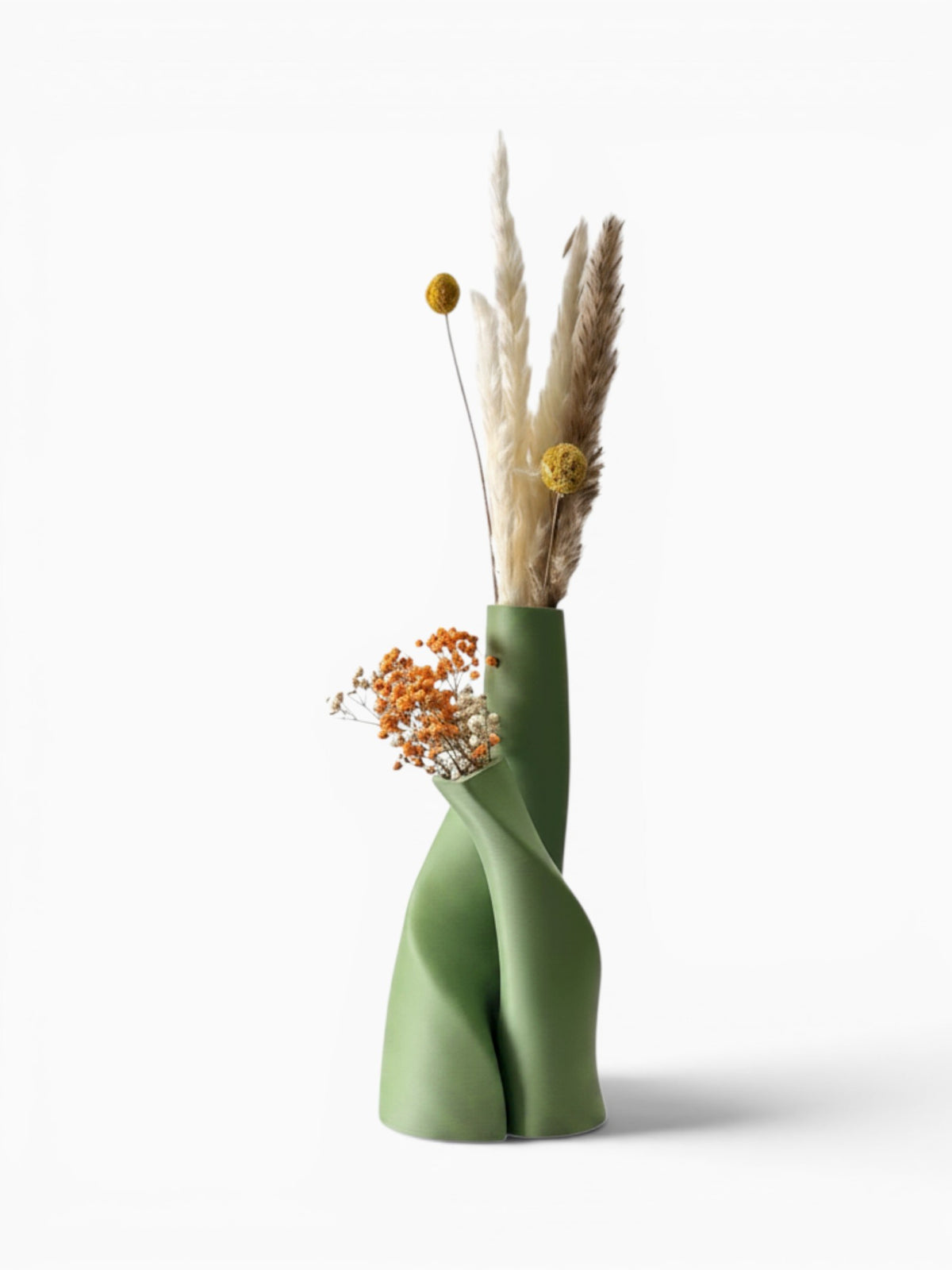 Ma boutique set de 2 vases torsadés vert en plastique, style moderne, pour fleurs séchées. Idéal salon.