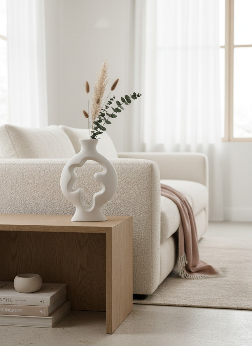 Ma boutique Vase abstrait blanc en céramique design avec découpe organique, finition mate, 25cm de haut