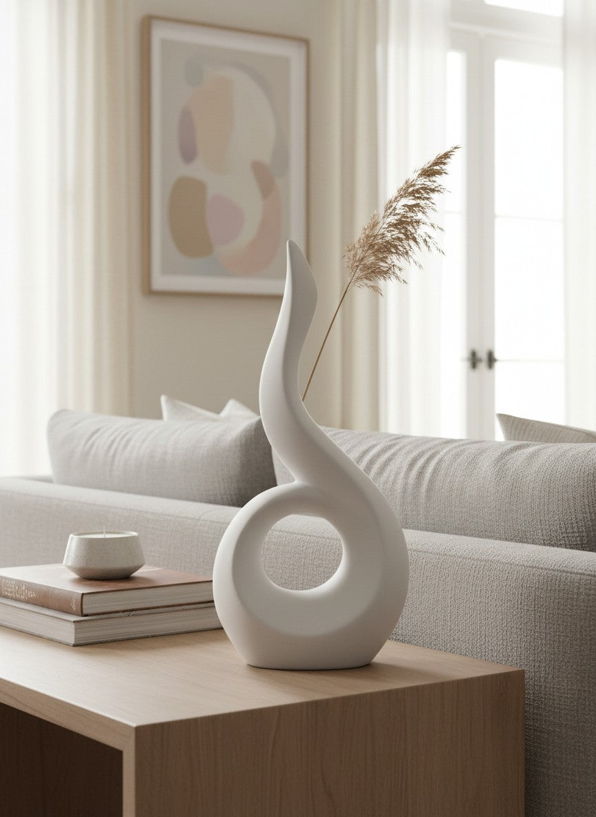 Vase abstrait blanc en céramique Ma boutique, design moderne et sculptural avec une finition mate.