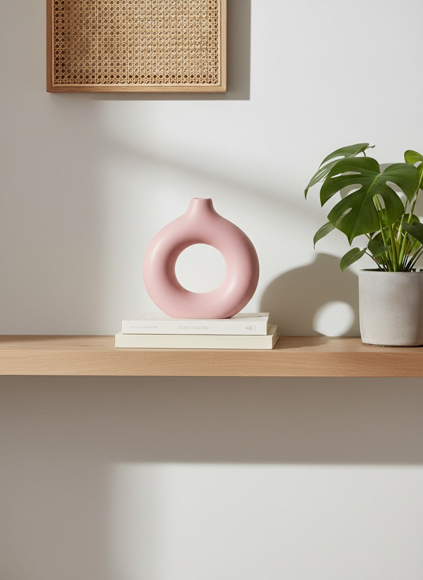 Ma boutique vase beignet en céramique rose unique design moderne pour décoration intérieure