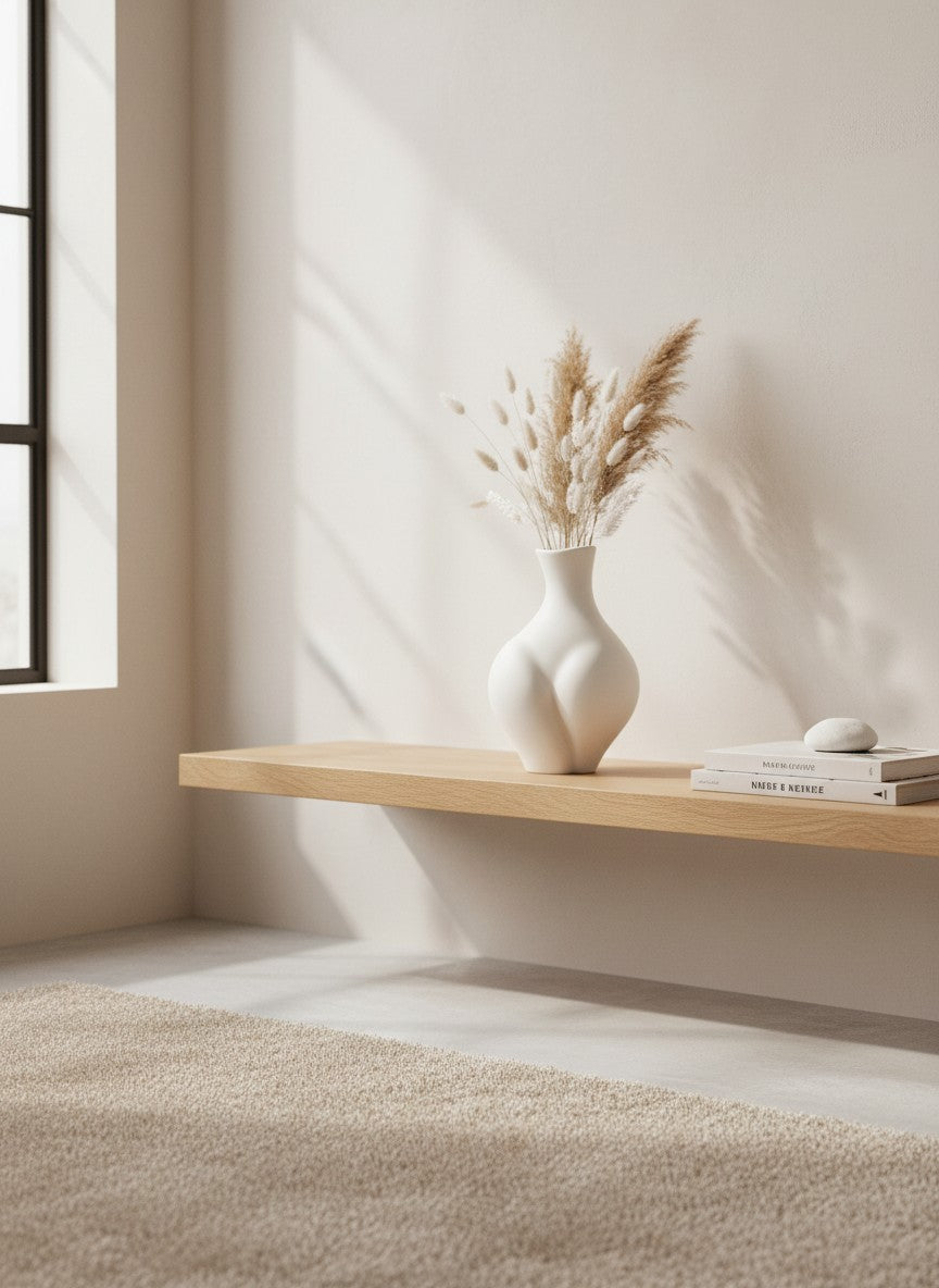 Vase blanc mat Ma boutique en forme de corps féminin, design organique et sculptural, style bohème chic.