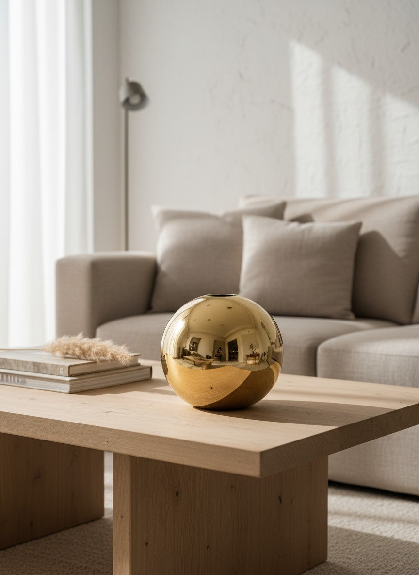 Vase boule doré en céramique de Ma boutique, design moderne et brillant, idéal pour décoration intérieure.