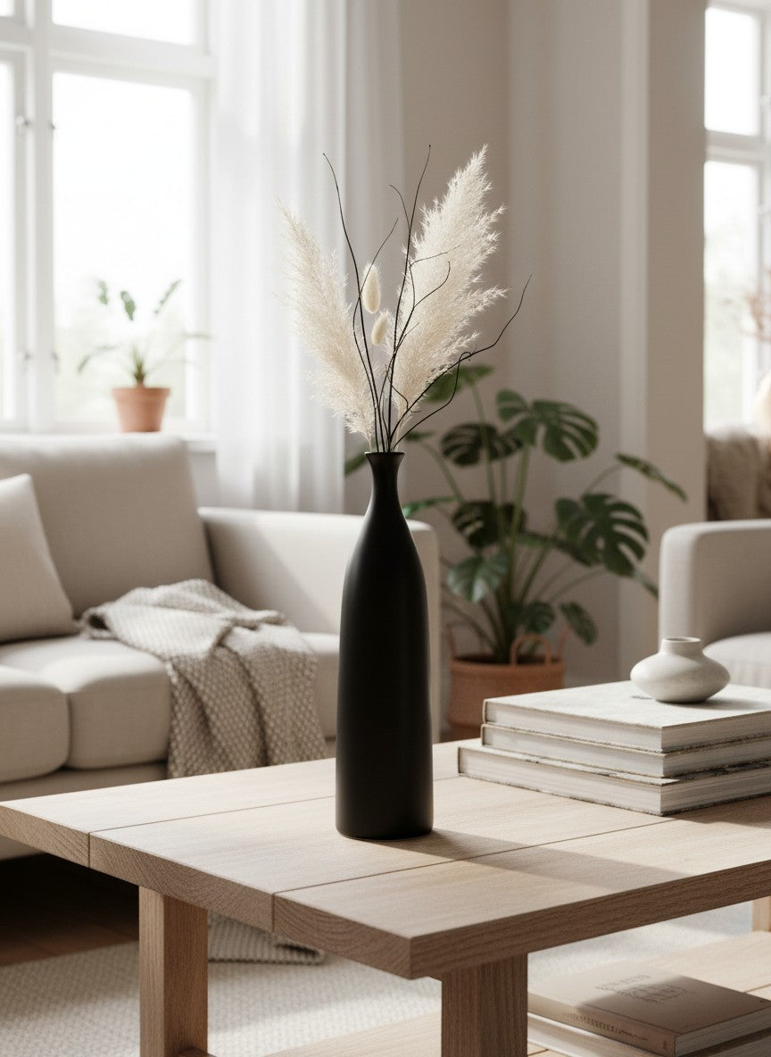 Ma boutique Vase bouteille en céramique noir mat design minimaliste pour fleurs séchées ou artificielles.