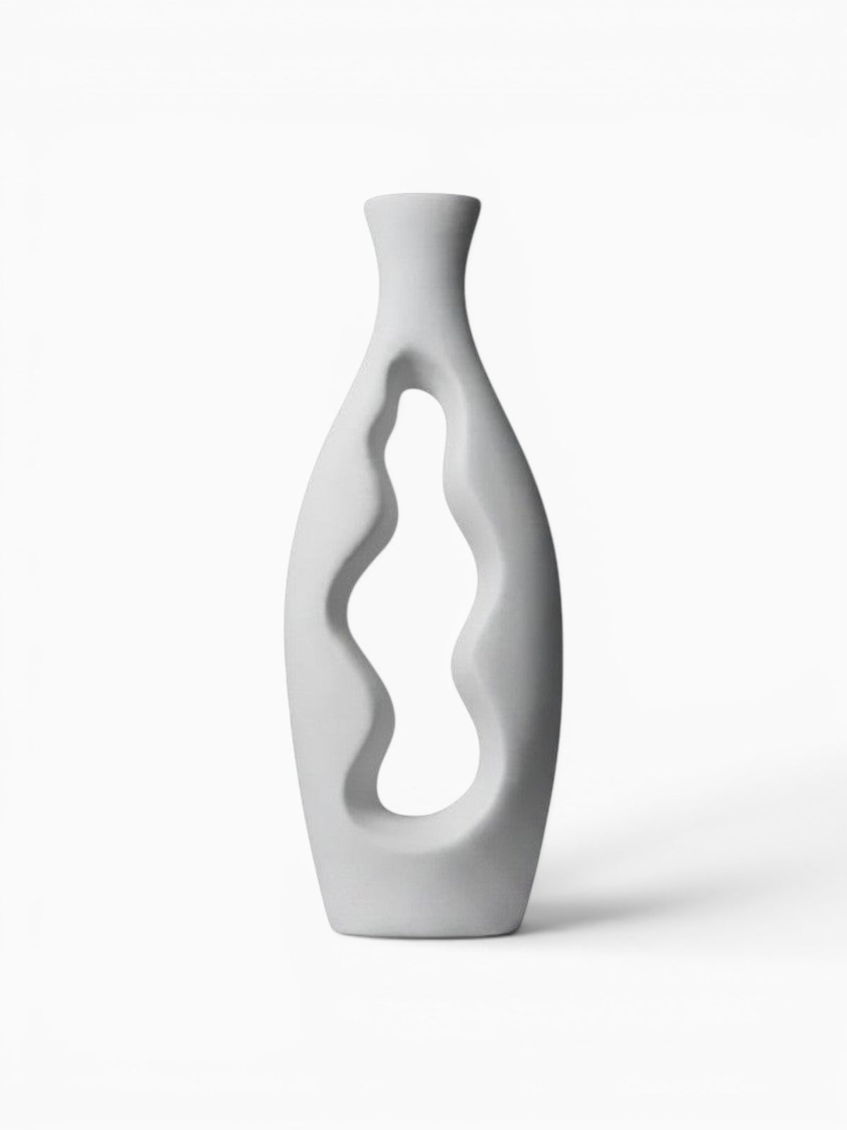 Vase abstrait blanc en céramique Ma boutique, forme organique évidée, finition mate, décoration moderne