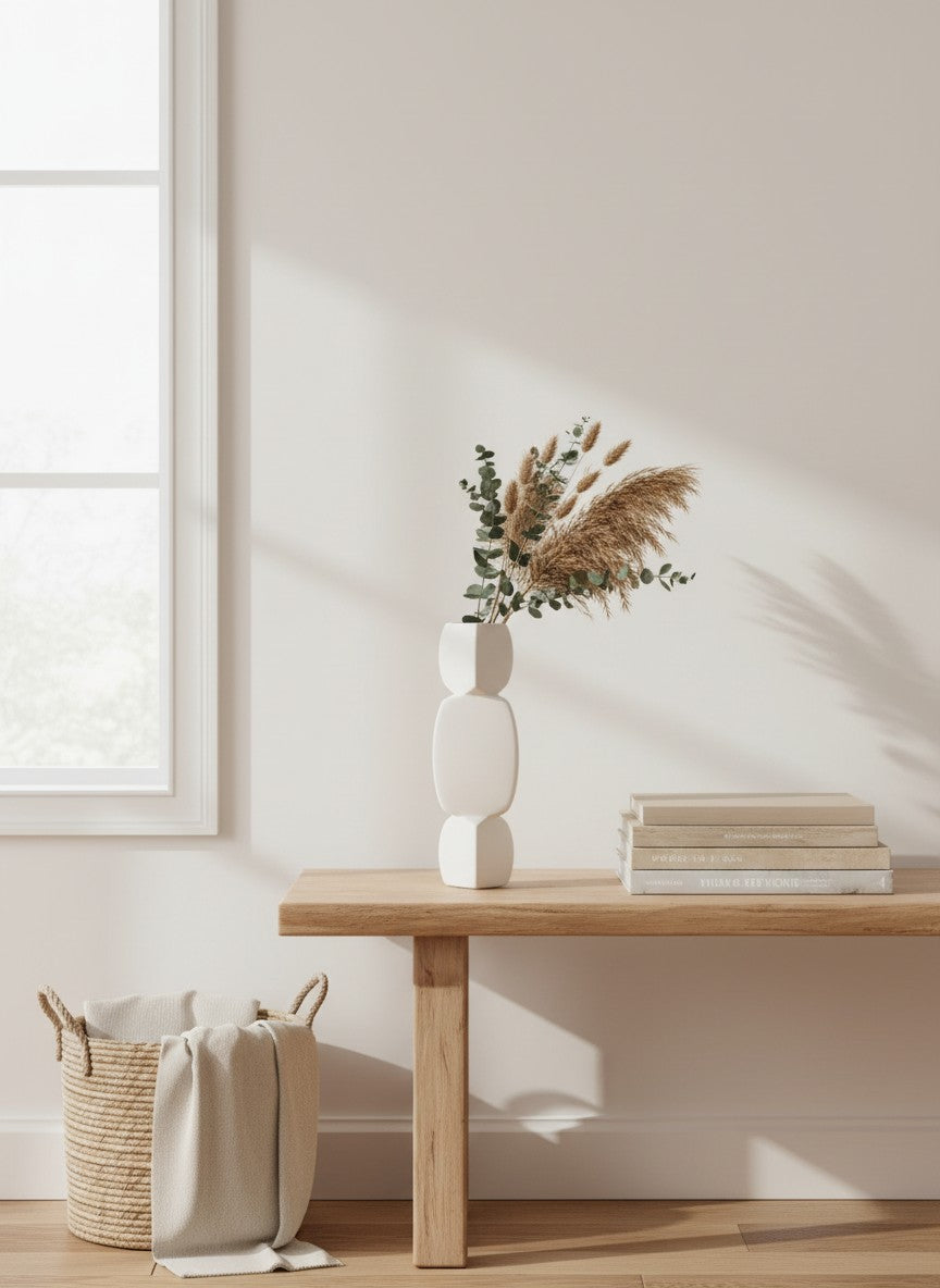 Vase abstrait en céramique blanc mat Ma boutique, design sculptural moderne, idéal pour fleurs séchées ou comme objet déco.