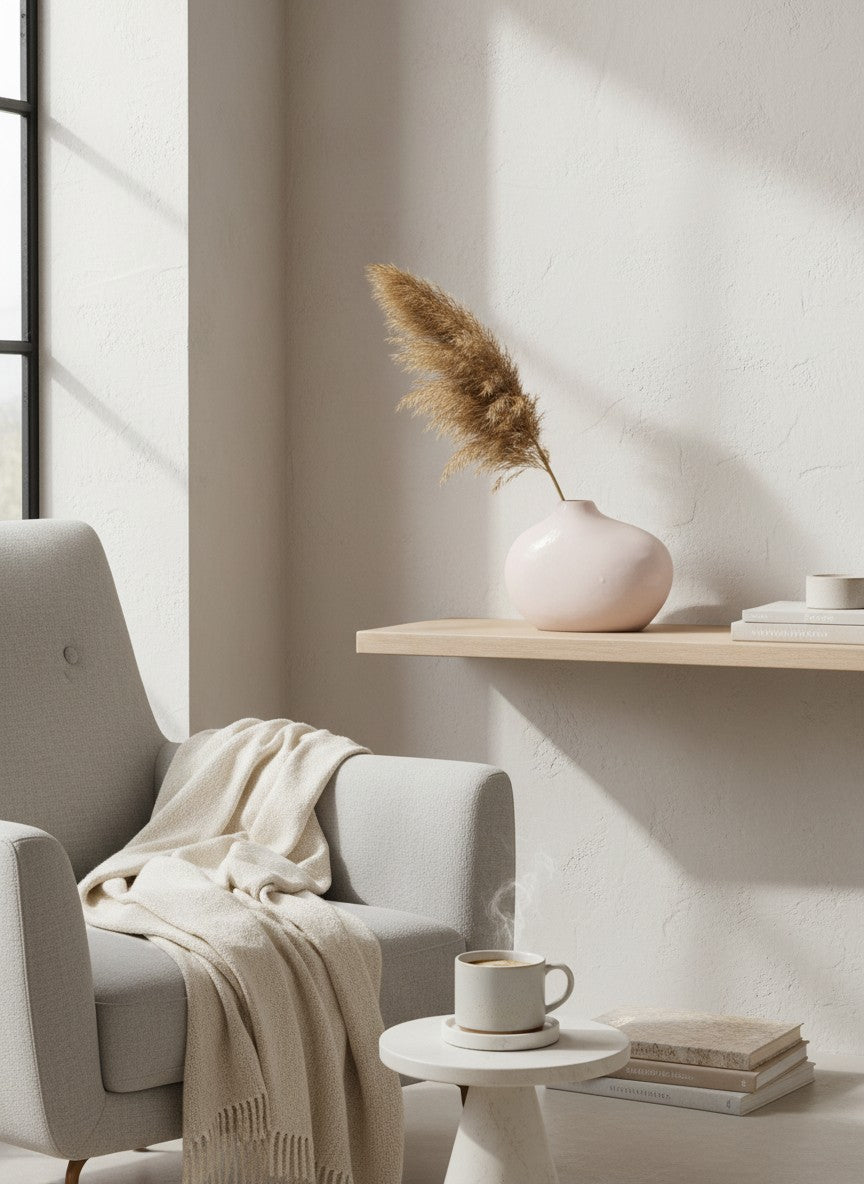 Vase galet blanc en céramique Ma boutique, forme organique asymétrique, finition mate, idéal pour décoration minimaliste.