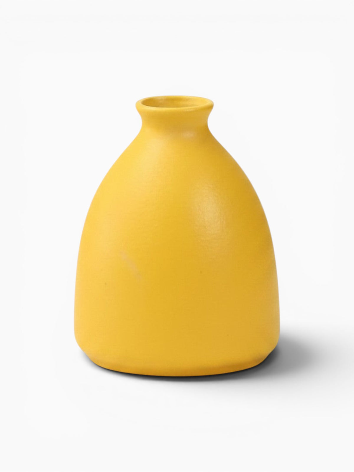 Ma boutique vase jaune en céramique moderne, design minimaliste, idéal pour fleurs séchées ou comme objet déco.