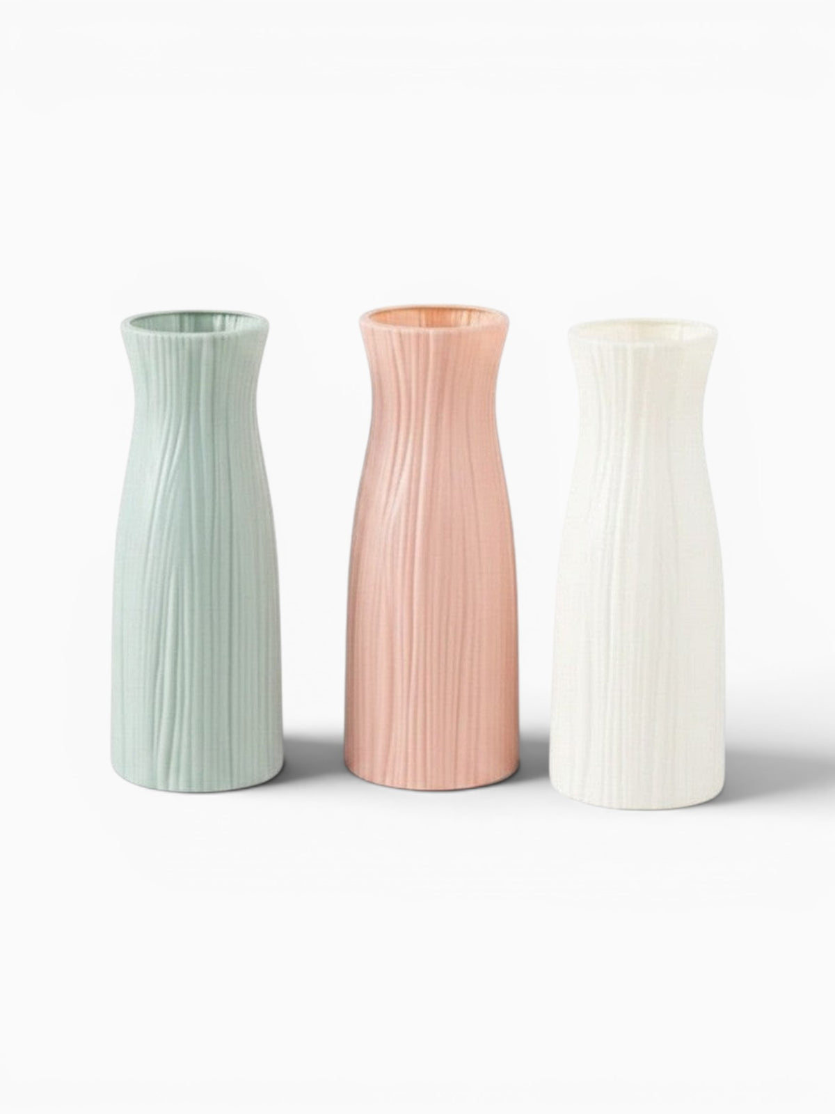 Ma boutique vase moderne texturé blanc, rose ou vert sauge, design minimaliste et élancé pour décoration contemporaine ou bohème.