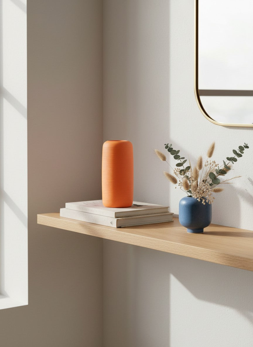 Vase Ma boutique orange en céramique texturée, design moderne et unique, idéal pour décoration intérieure.