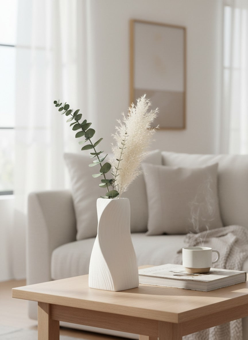 Vase ondulé blanc en résine de Ma boutique, design sculptural moderne, idéal pour décoration intérieure.
