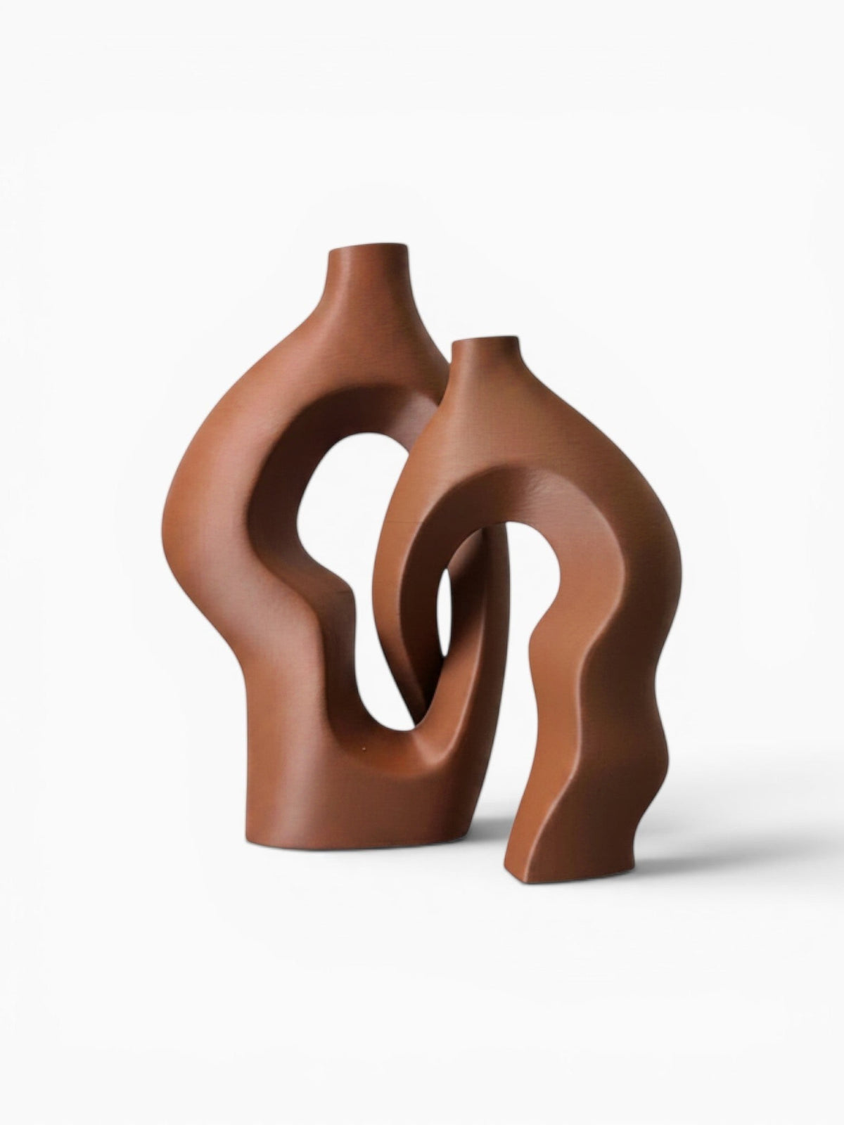 Ma boutique Set de 2 vases artistiques marron en plastique, forme torsadée, pour fleurs séchées et décoration intérieure.
