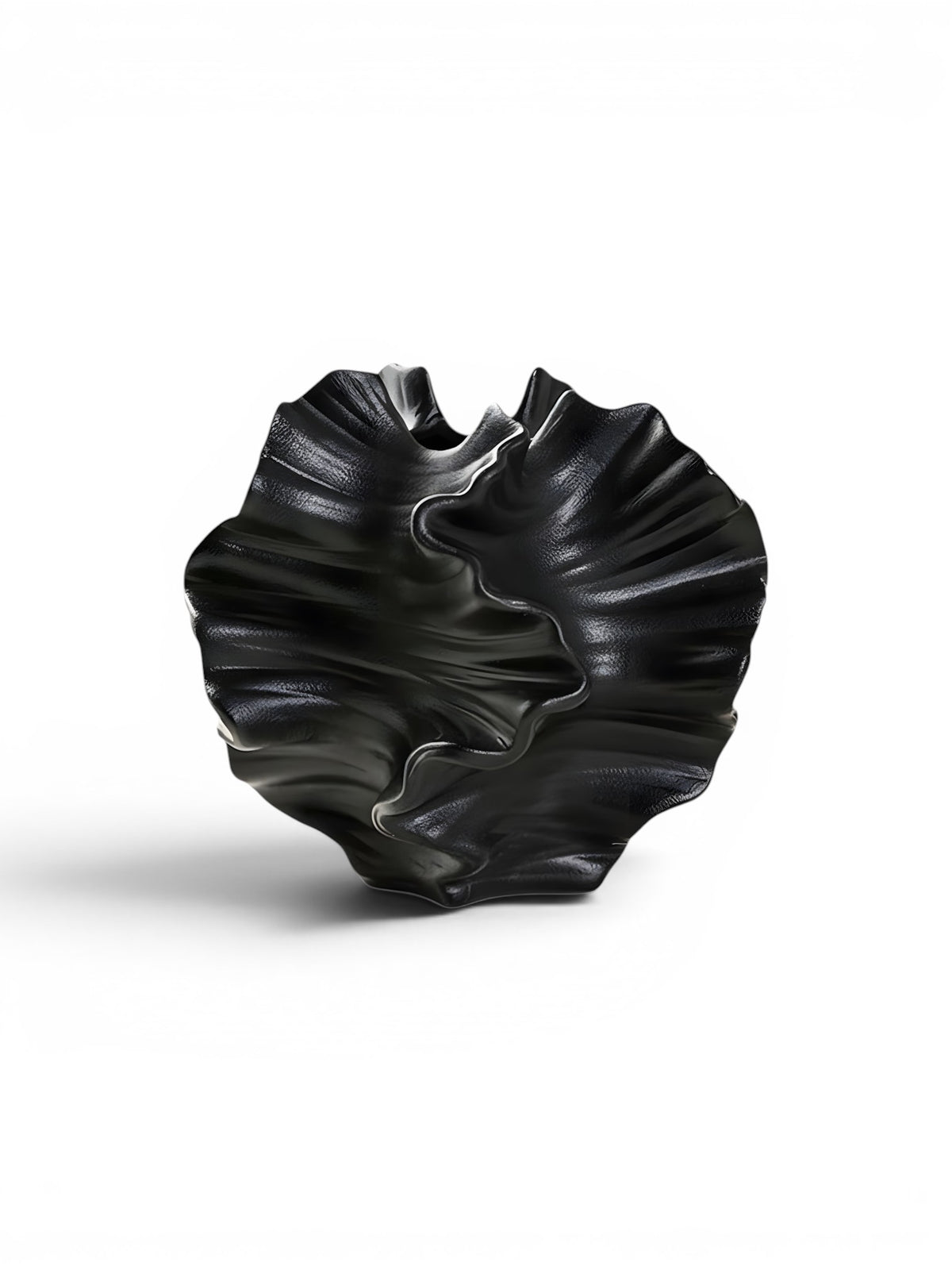 Vase Unique noir sculptural en céramique mate, design organique ondulé, 12,6 cm x 14,4 cm.